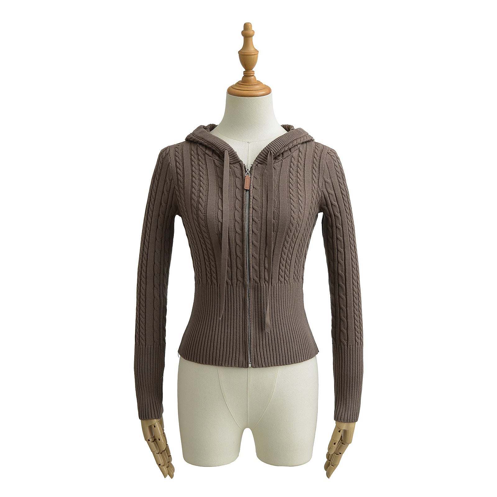 BELLA KNIT ZIP UP HOODIE - BROWN