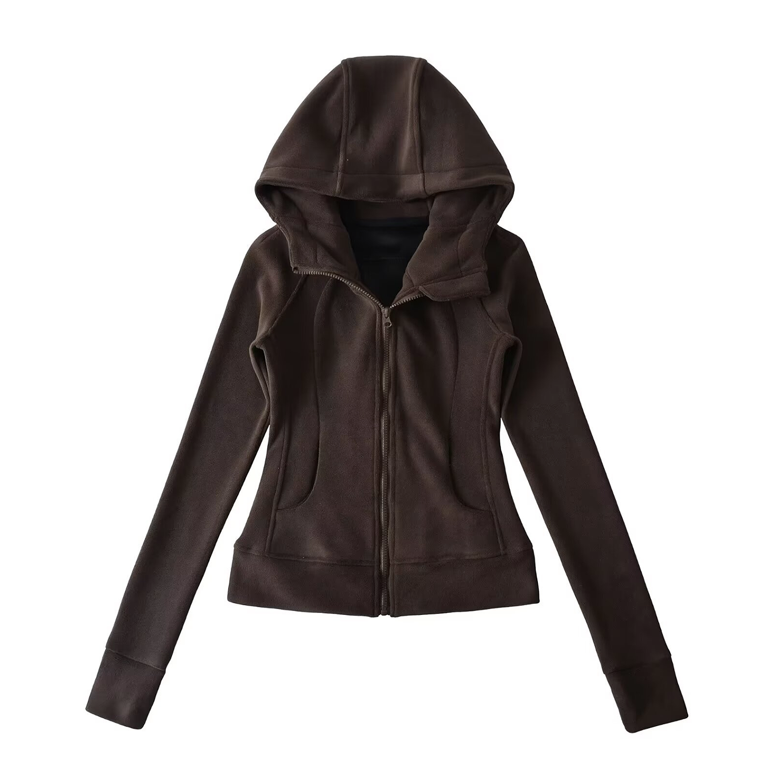 SOFT GIRL ERA ZIP UP HOODIE  - DARK BROWN