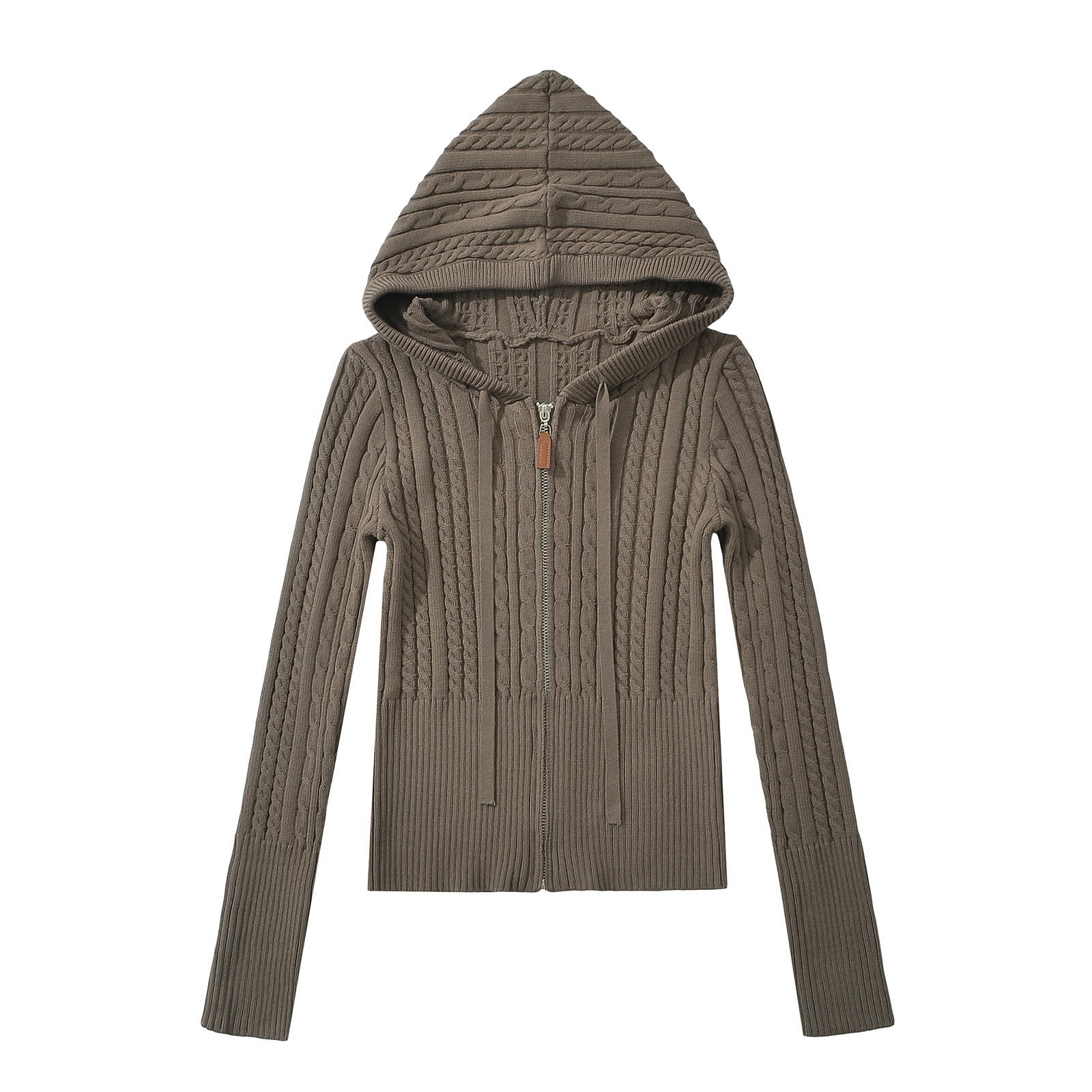 BELLA KNIT ZIP UP HOODIE - BROWN