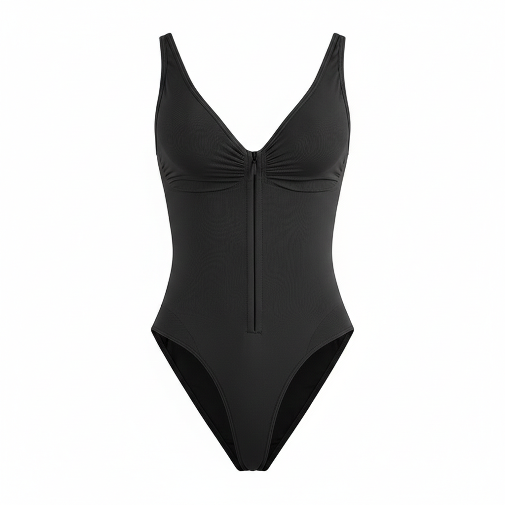 GEORGIA SEAMLESS ZIPPER BODYSUIT - BLACK