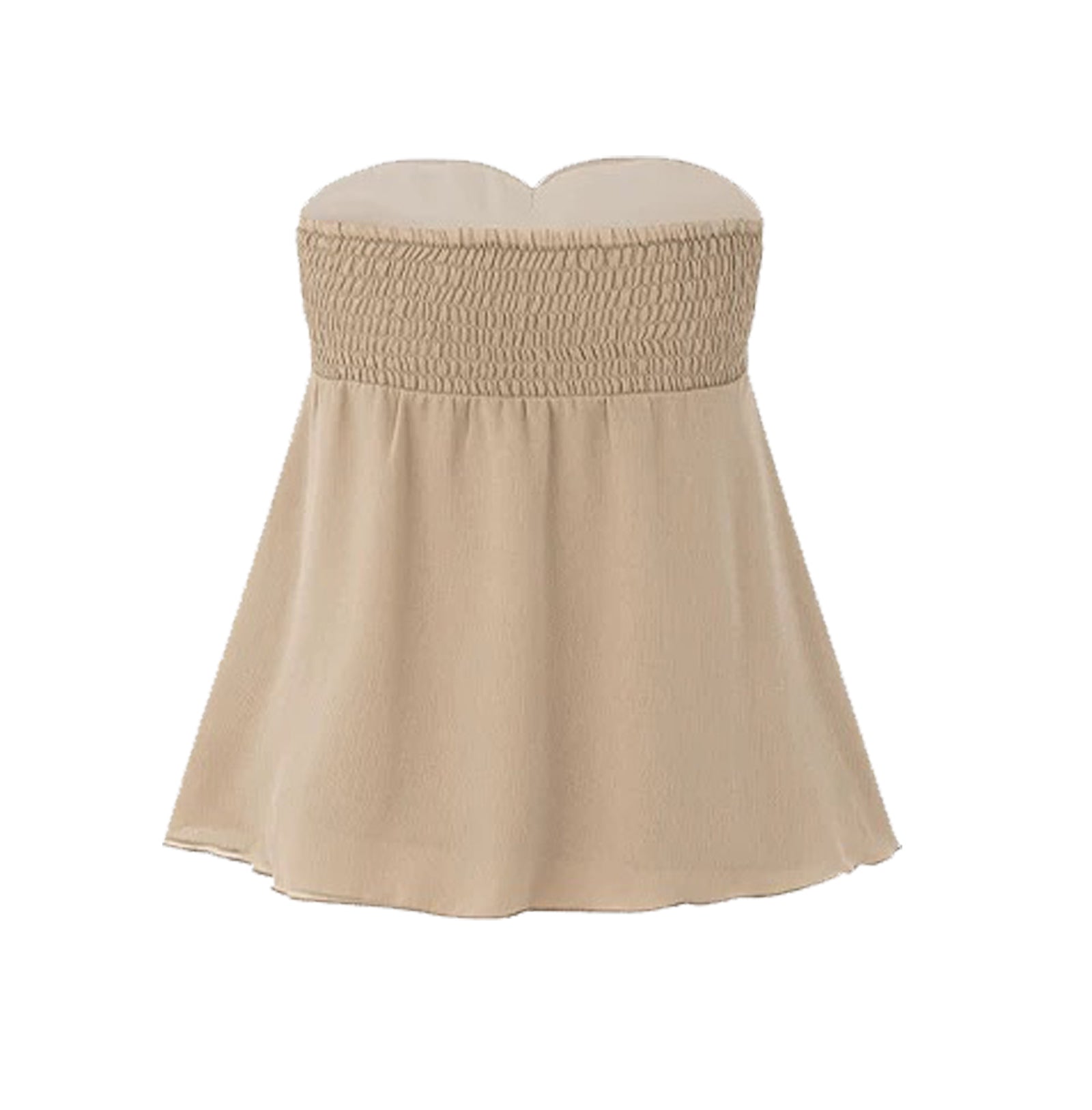 FLOWY CHIFFON STRAPLESS PLEATED TOP - BEIGE