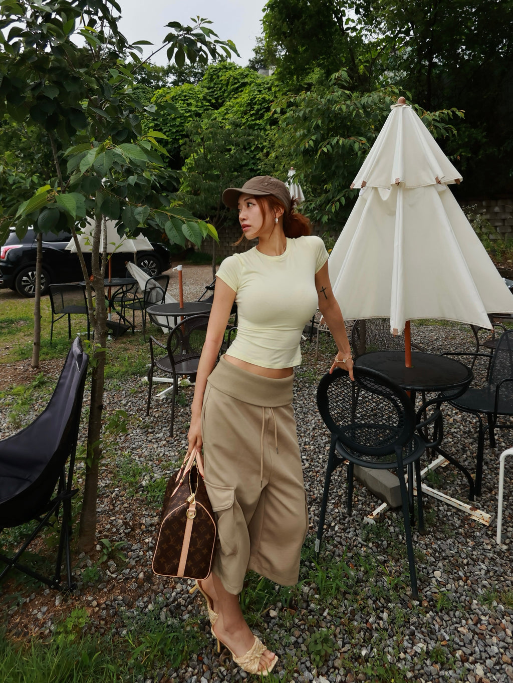 GISELLE FOLD OVER CROPPED TROUSER - PINK / SAGE GREEN