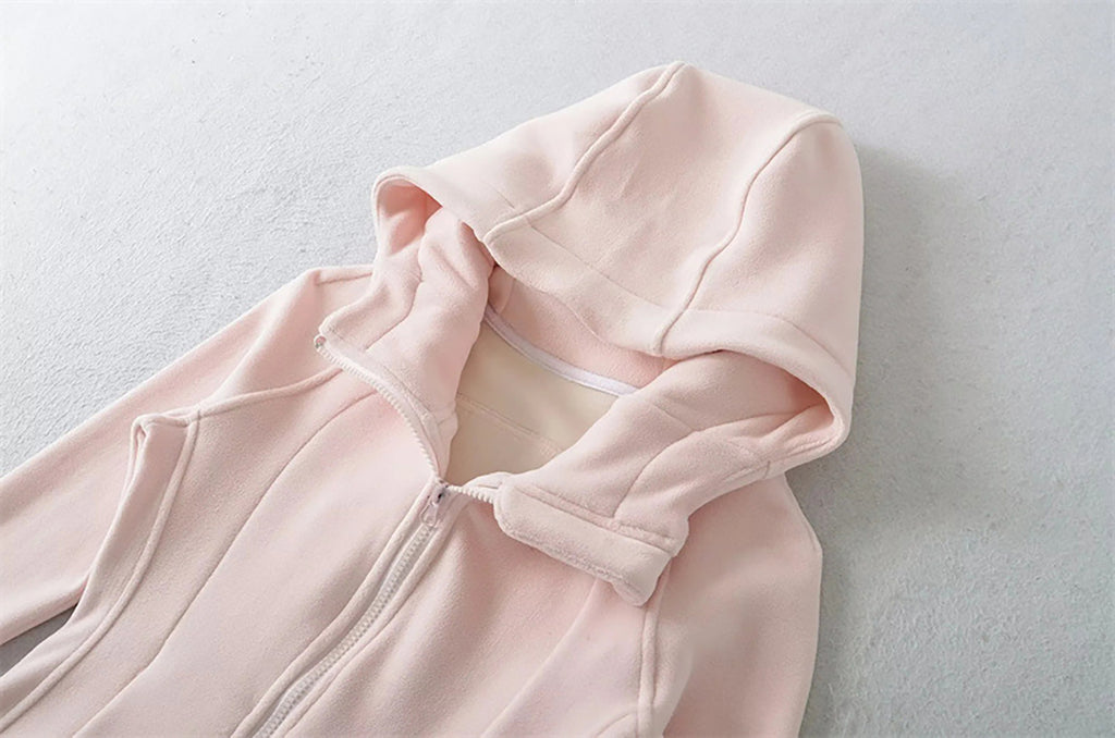 SOFT GIRL ERA ZIP UP HOODIE  - SOFT PINK