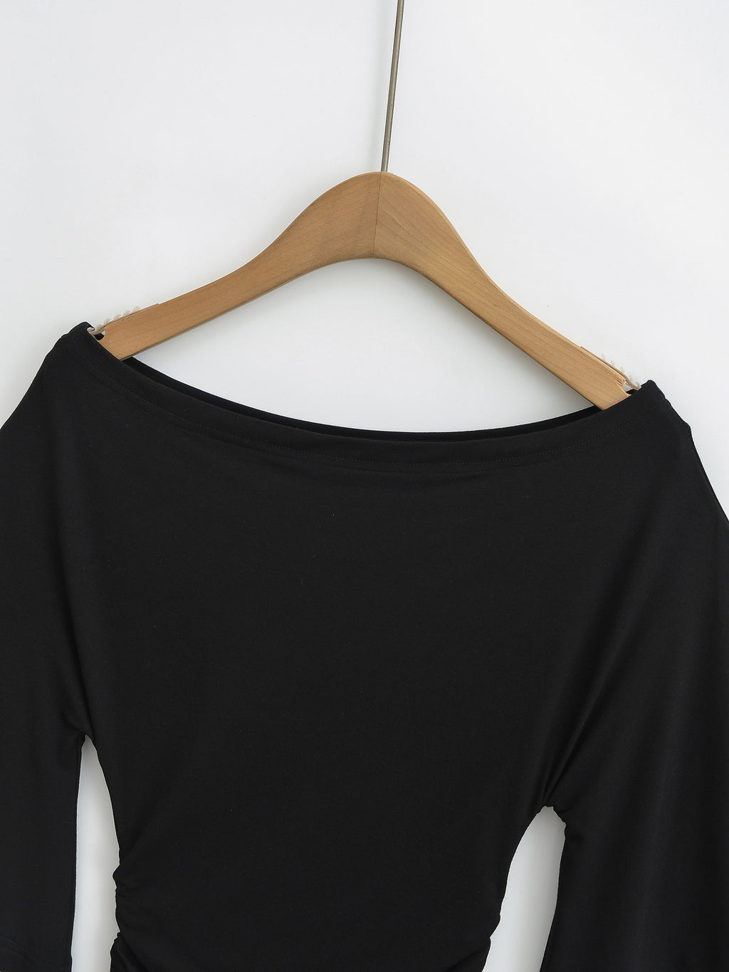 ROSE OFF SHOULDER BOAT NECK RUCHED TOP - BLACK