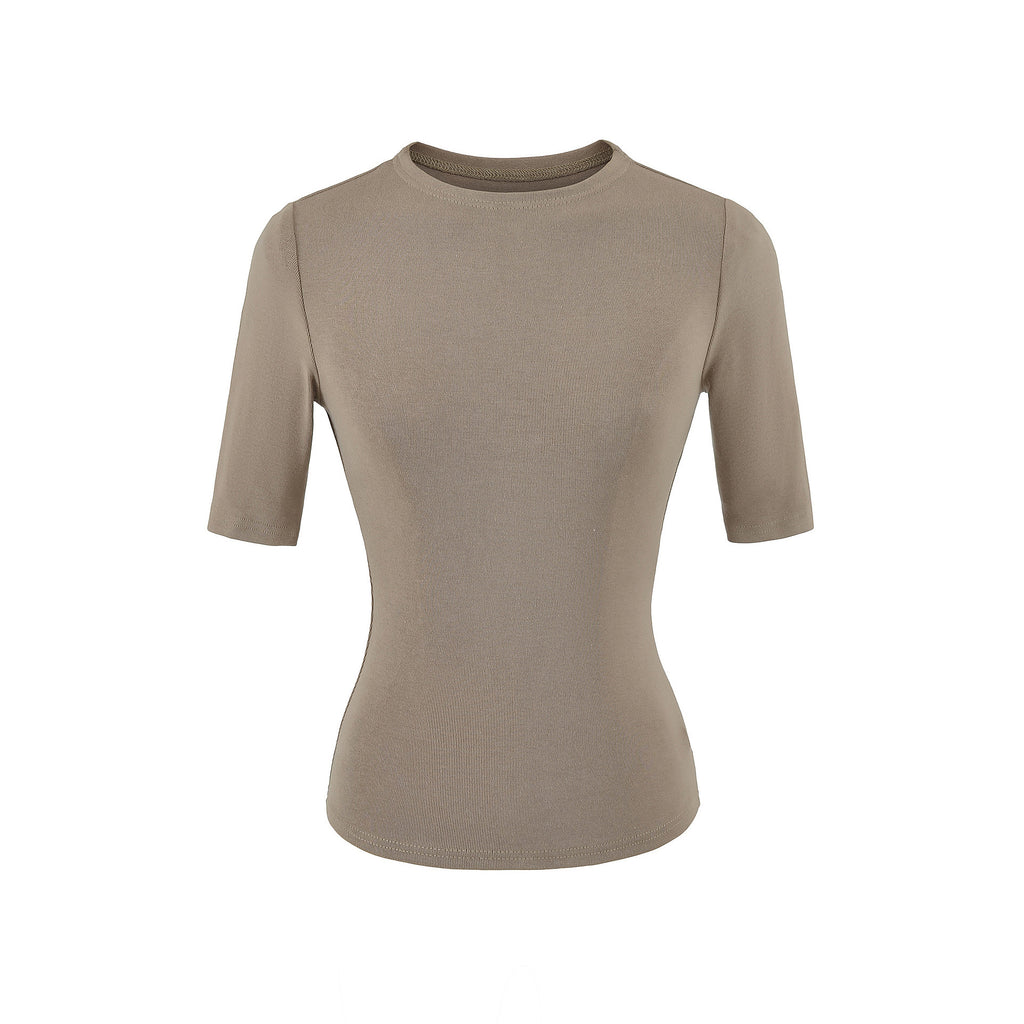 TAYLER CREW NECK TOP - MOCHA BROWN