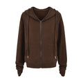 MINIMALIST FLEECE ZIP UP HOODIE - DARK BROWN