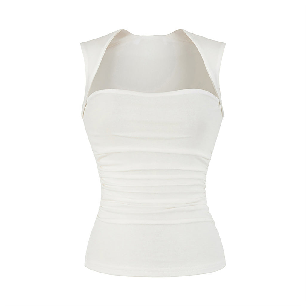 DIA SQUARE NECK SLEEVELESS TOP - WHITE / BLACK