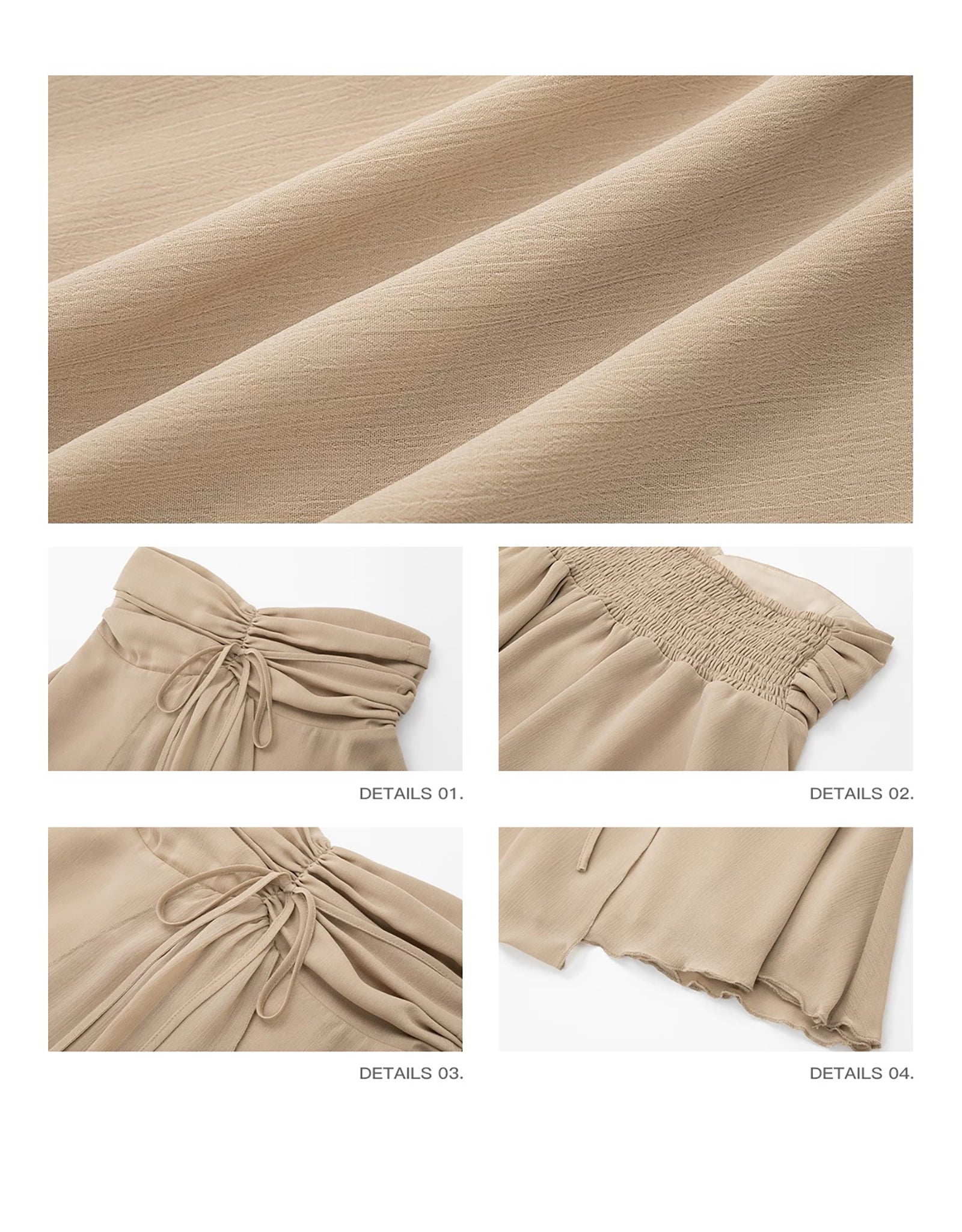 FLOWY CHIFFON STRAPLESS PLEATED TOP - BEIGE