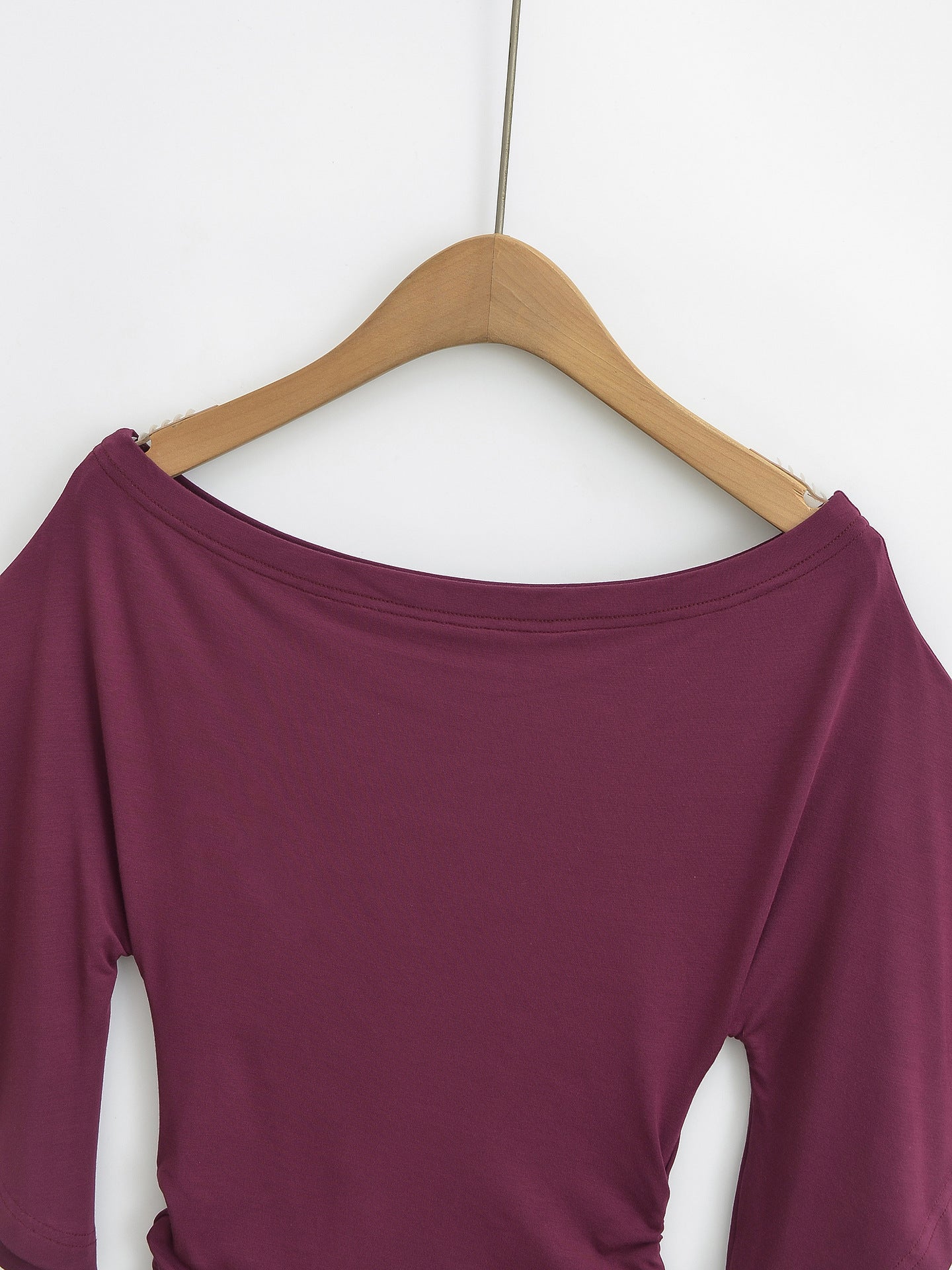 ROSE OFF SHOULDER BOAT NECK RUCHED TOP - PURPLE