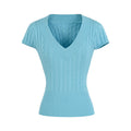 TIMELESS V NECK CABLE KNIT TOP - BLUE ATOLL