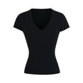 TIMELESS V NECK CABLE KNIT TOP - BLACK