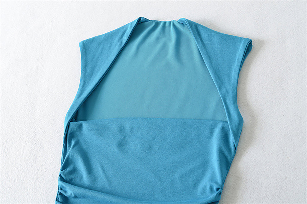 DIA SQUARE NECK SLEEVELESS TOP - TEAL BLUE