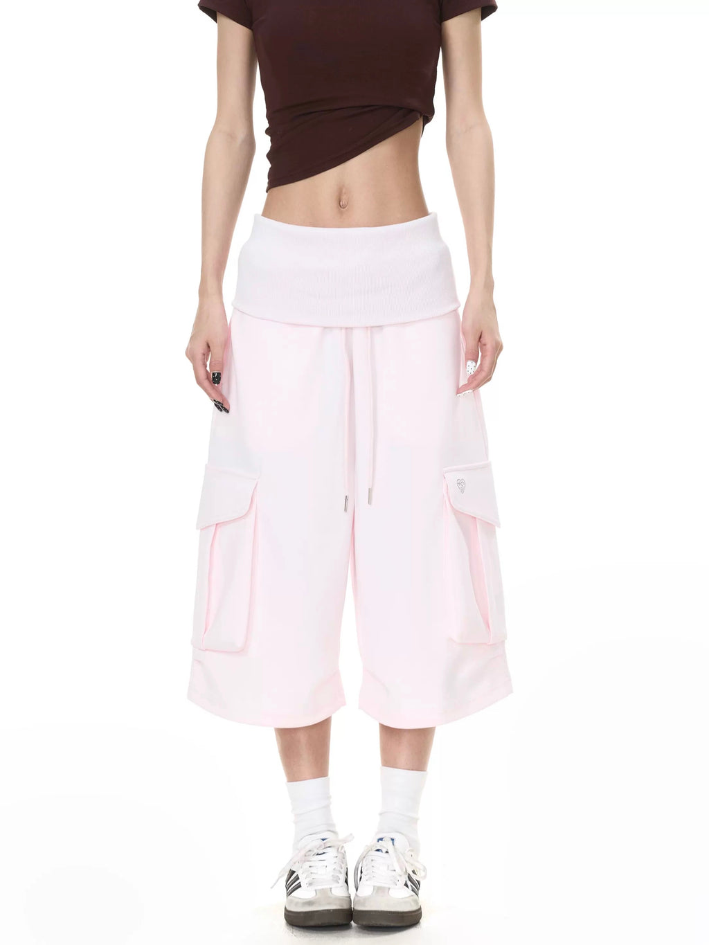 GISELLE FOLD OVER CROPPED TROUSER - PINK / SAGE GREEN