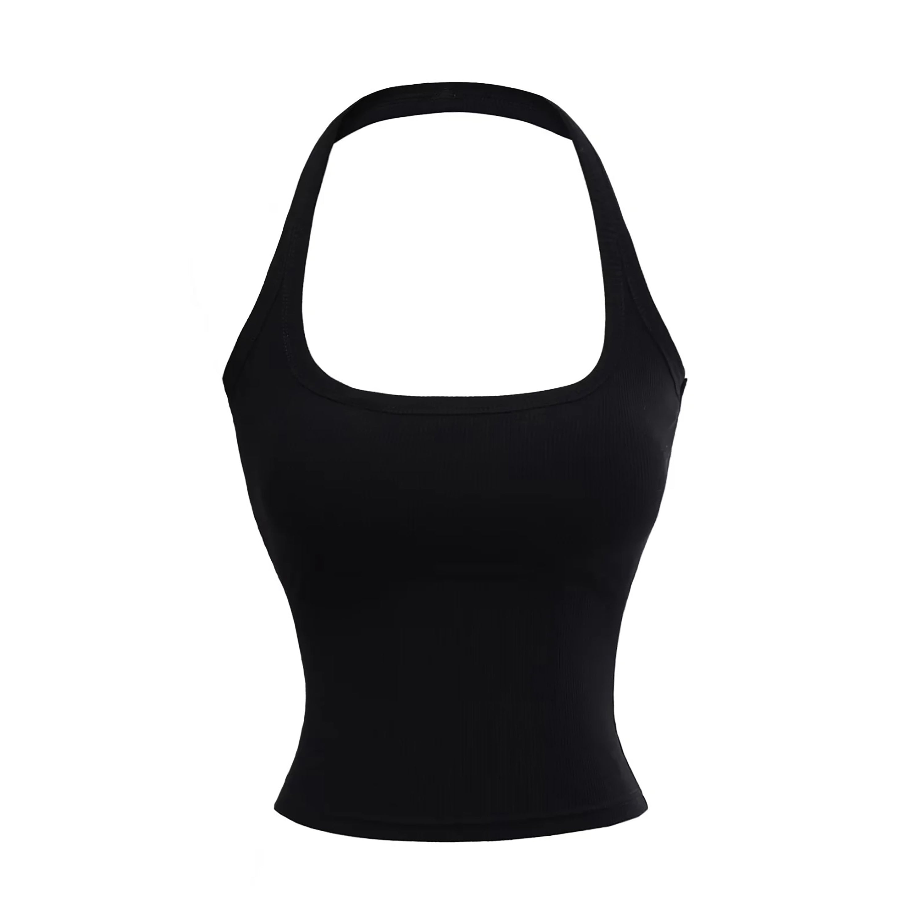 KAIA HALTER TANK TOP - WHITE / GRAY / BLACK