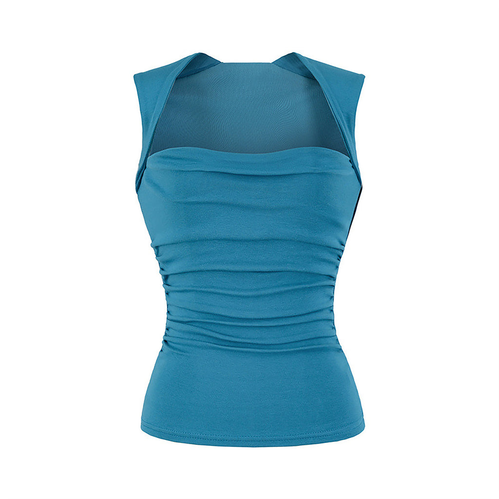 DIA SQUARE NECK SLEEVELESS TOP - TEAL BLUE