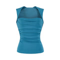 DIA SQUARE NECK SLEEVELESS TOP - TEAL BLUE