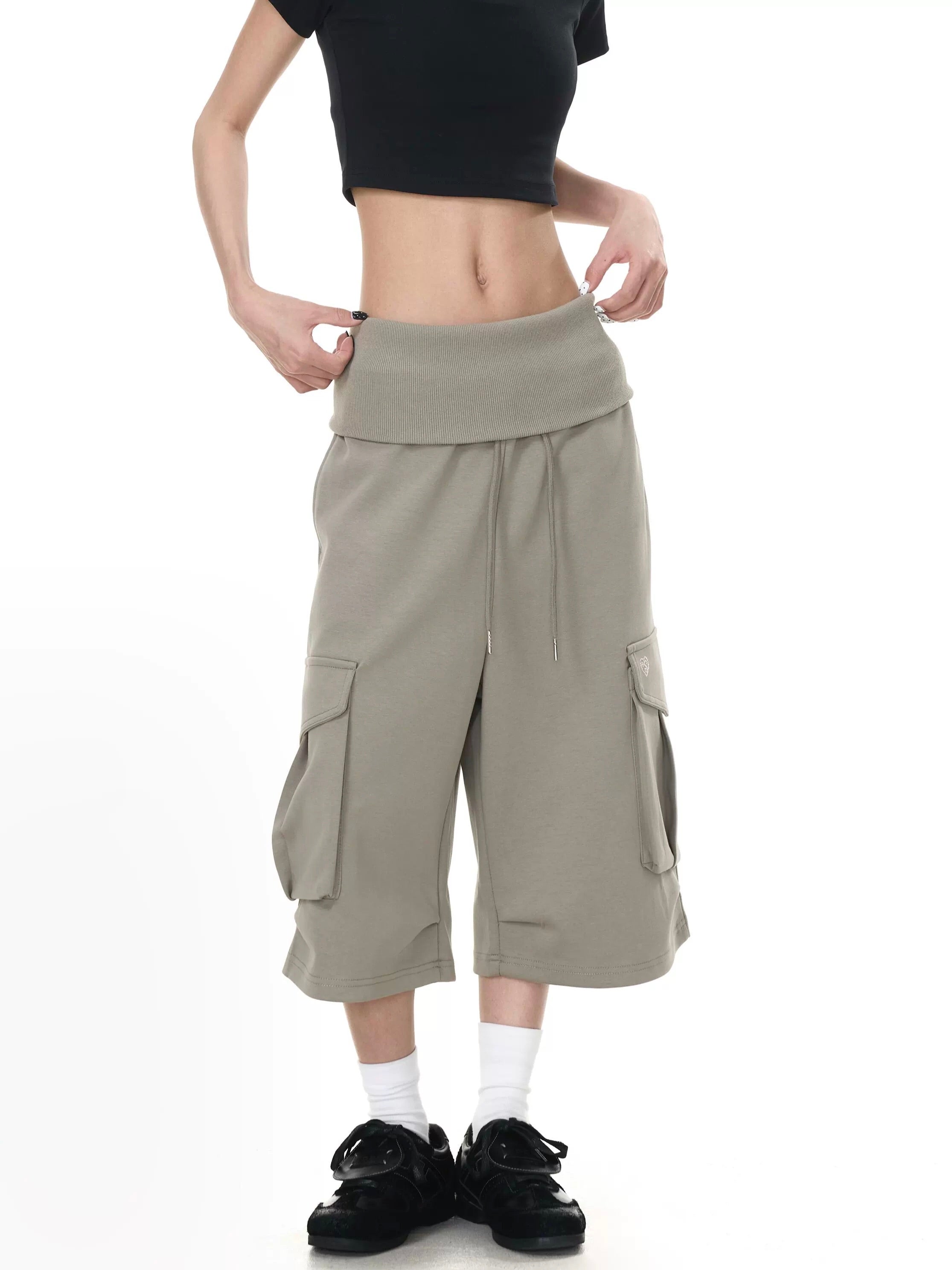 GISELLE FOLD OVER CROPPED TROUSER - PINK / SAGE GREEN