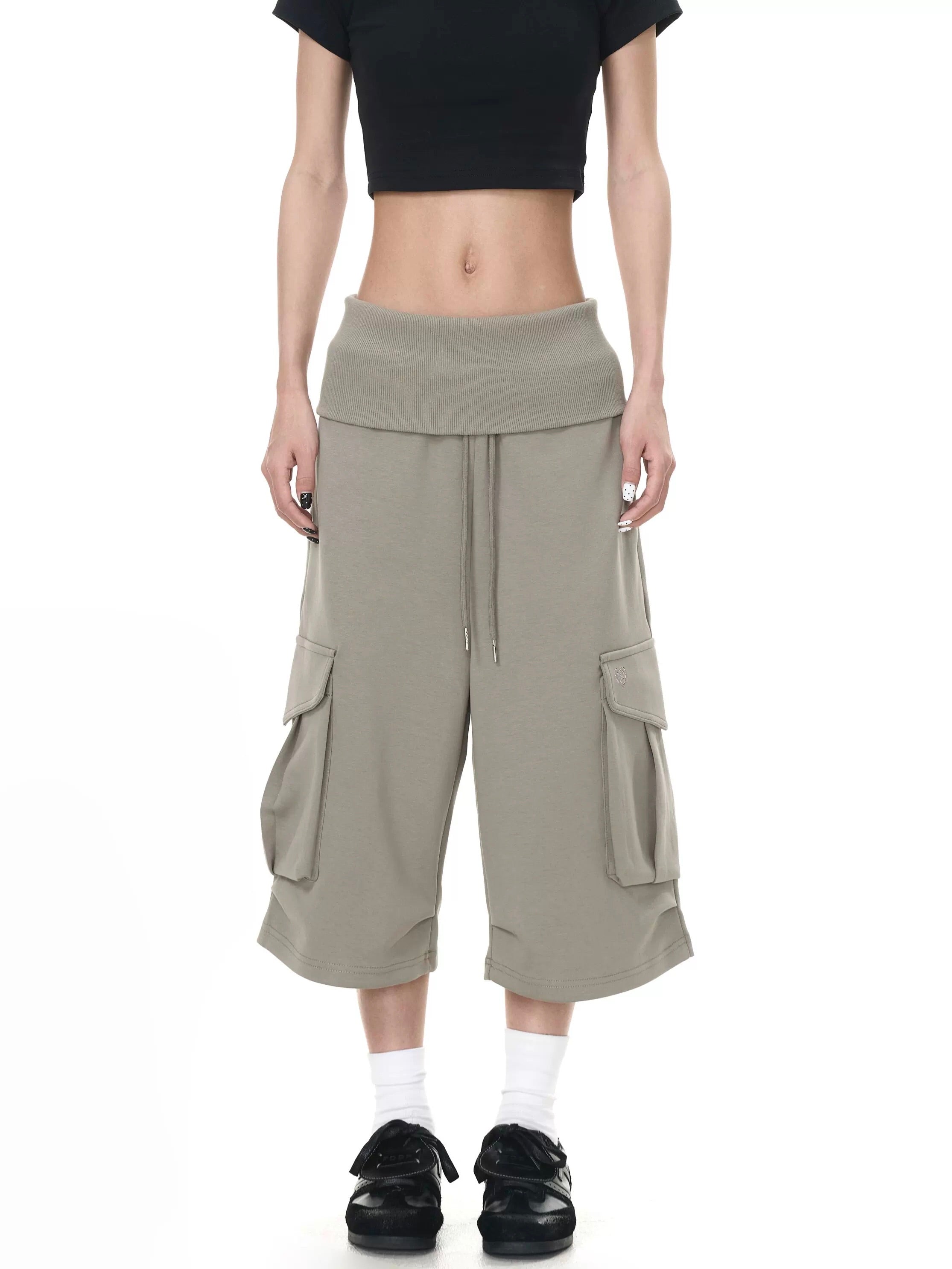 GISELLE FOLD OVER CROPPED TROUSER - PINK / SAGE GREEN