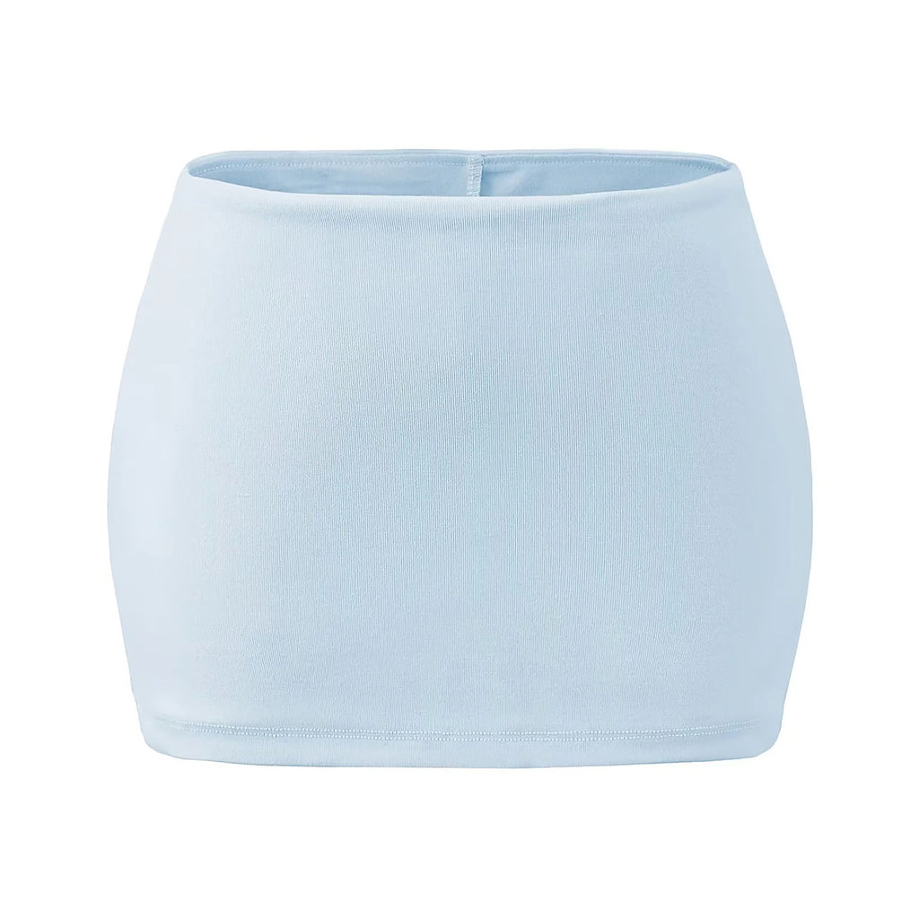 EYES ON ME STRAPLESS HALTER TOP & MINI SKORT SET - BABY BLUE