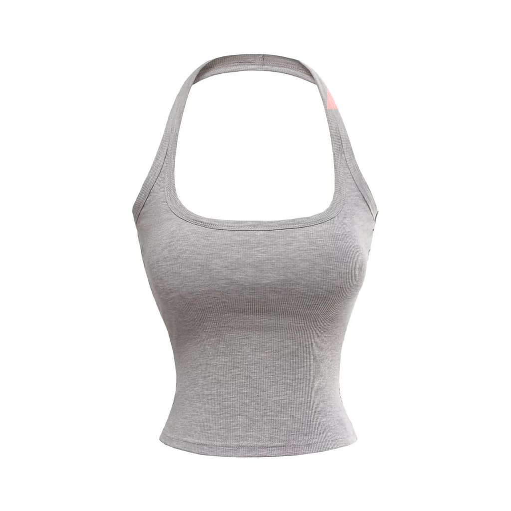 KAIA HALTER TANK TOP - WHITE / GRAY / BLACK