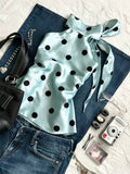 DAISY POLKA DOT SATIN HALTER TOP - MINT GREEN