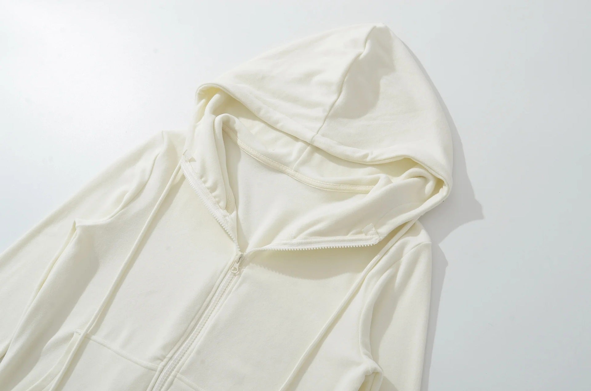 MINIMALIST FLEECE ZIP UP HOODIE - CREAM