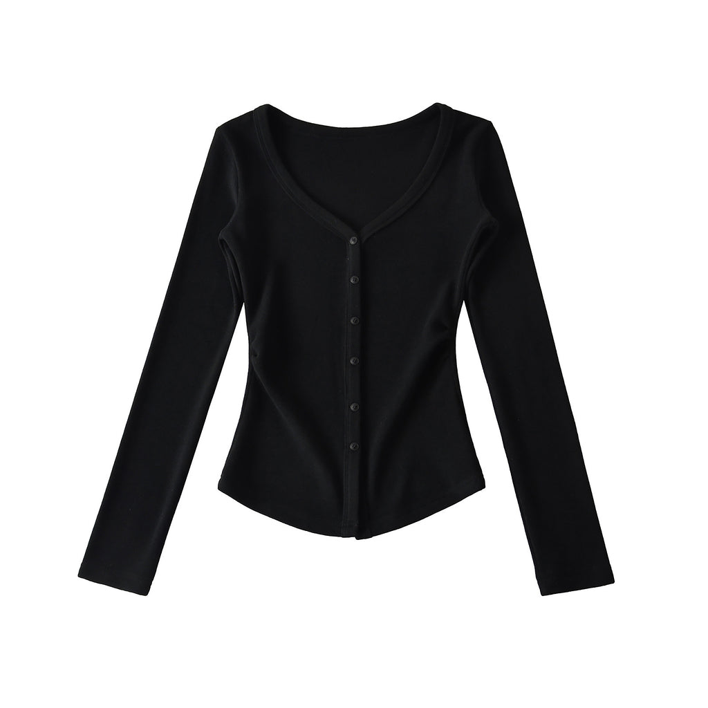 TOO SWEET BUTTON UP CARDIGAN TOP - WHITE / BLACK / DARK BROWN
