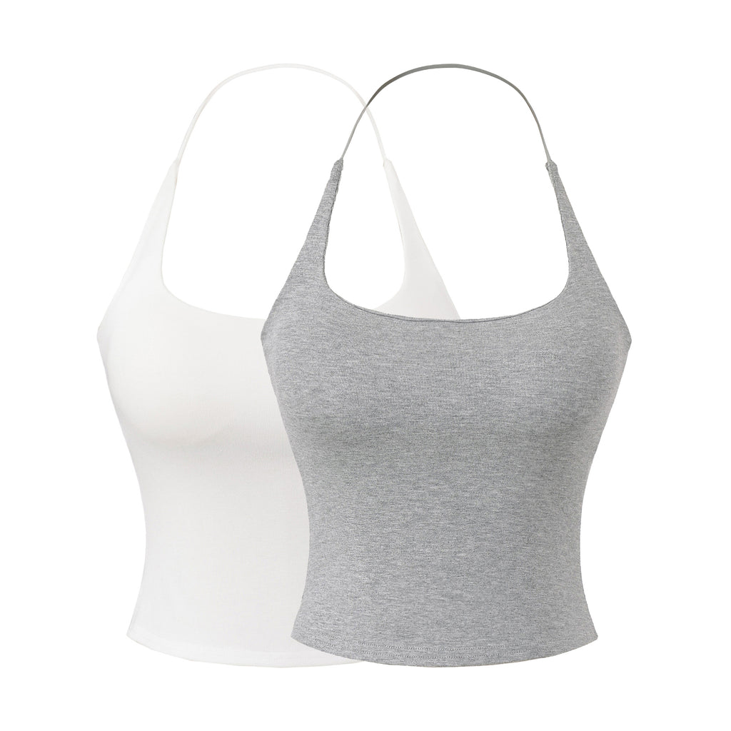 LILY BACKLESS TOP - WHITE / GRAY