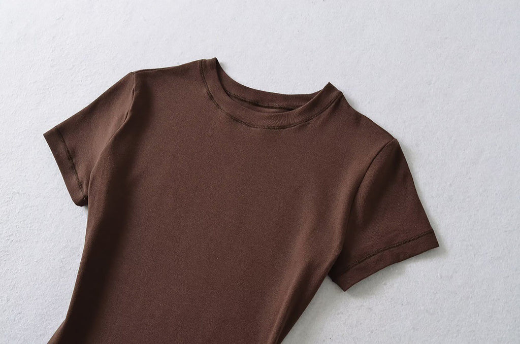 MY EVERYDAY BASIC SHORT SLEEVE TOP - DARK BROWN