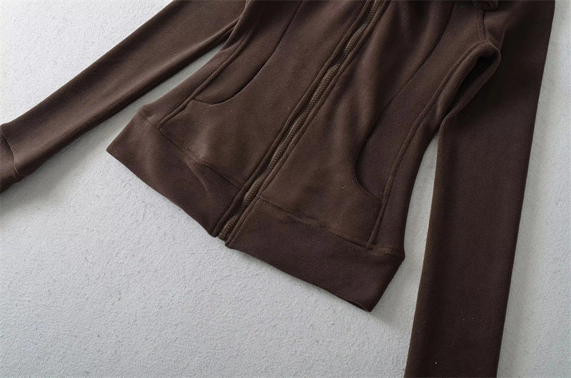 SOFT GIRL ERA ZIP UP HOODIE  - DARK BROWN