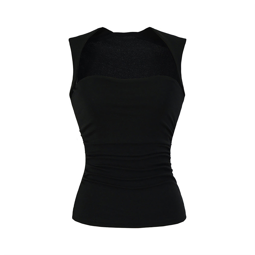 DIA SQUARE NECK SLEEVELESS TOP - WHITE / BLACK