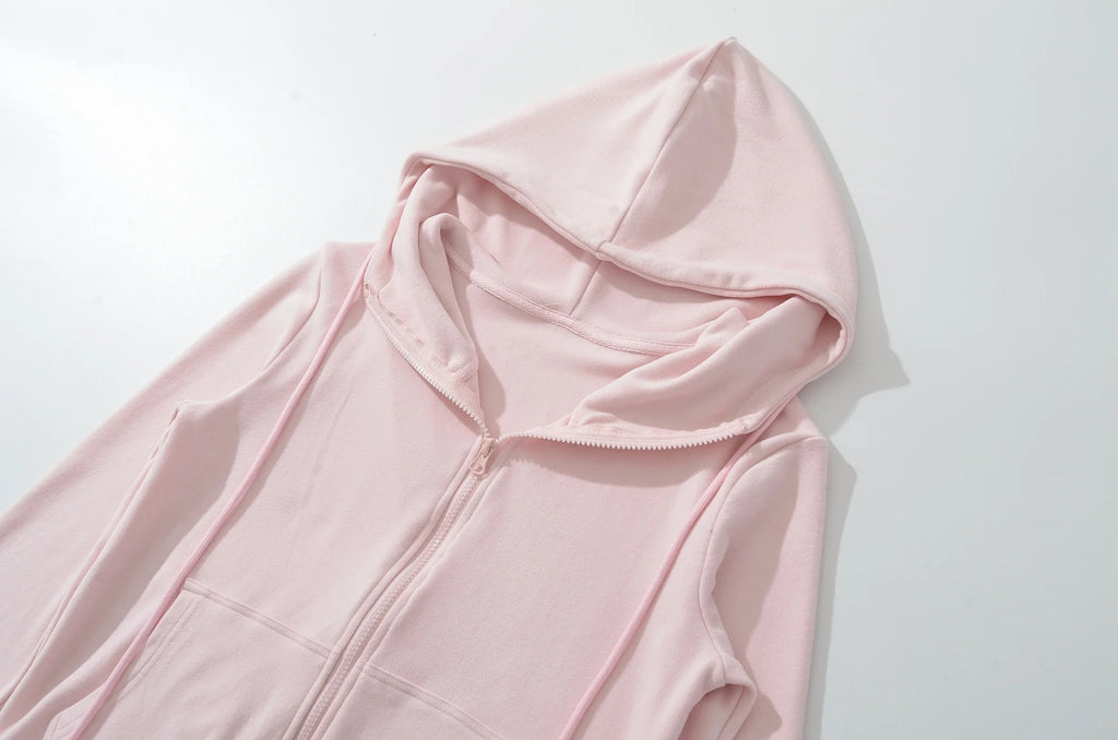 MINIMALIST FLEECE ZIP UP HOODIE - PINK
