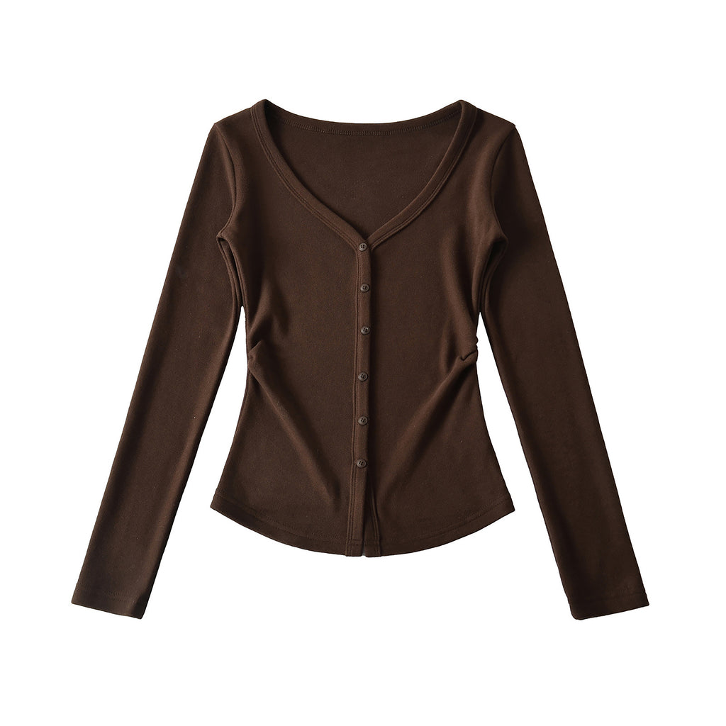 TOO SWEET BUTTON UP CARDIGAN TOP - WHITE / BLACK / DARK BROWN