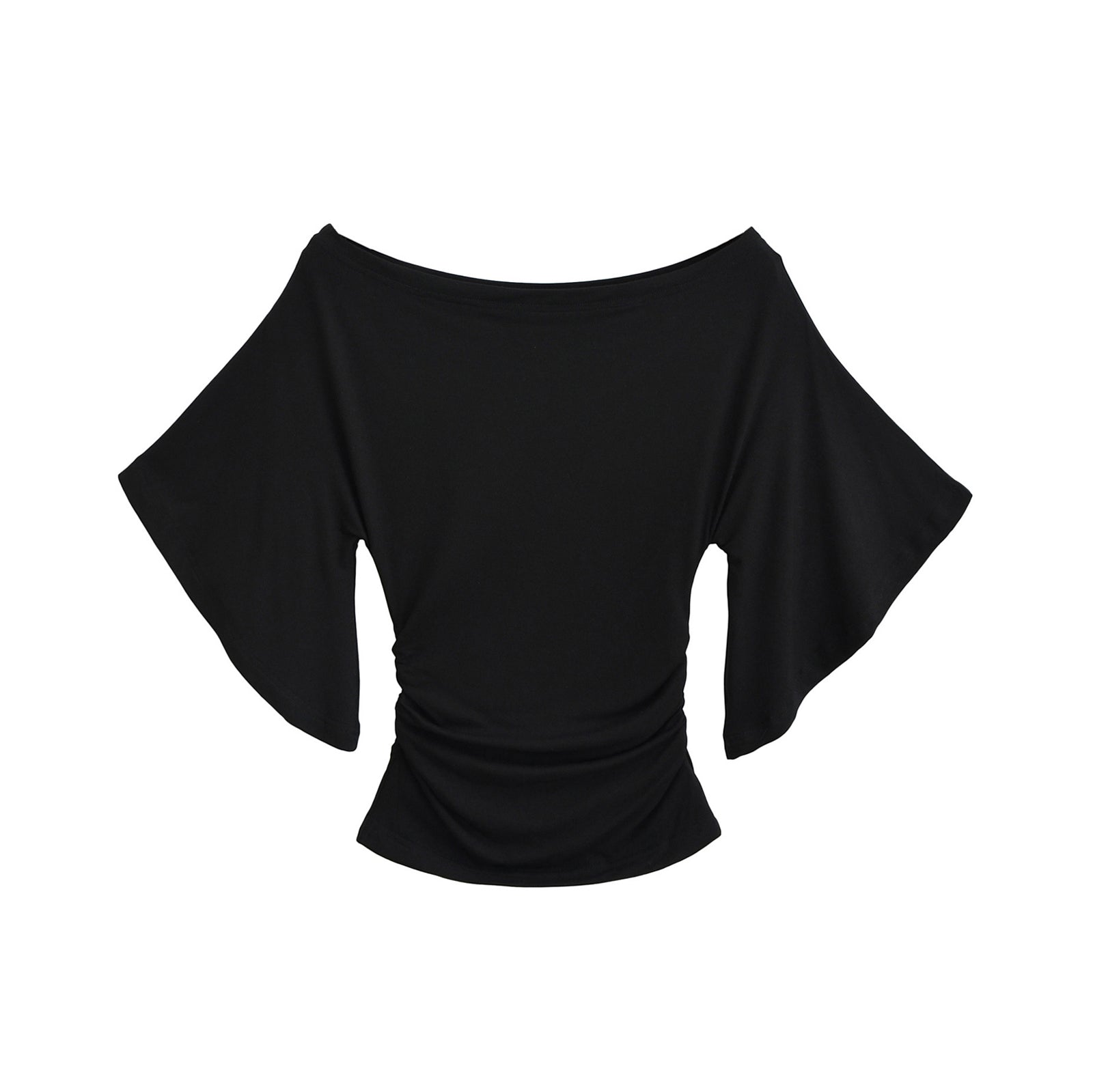 ROSE OFF SHOULDER BOAT NECK RUCHED TOP - BLACK