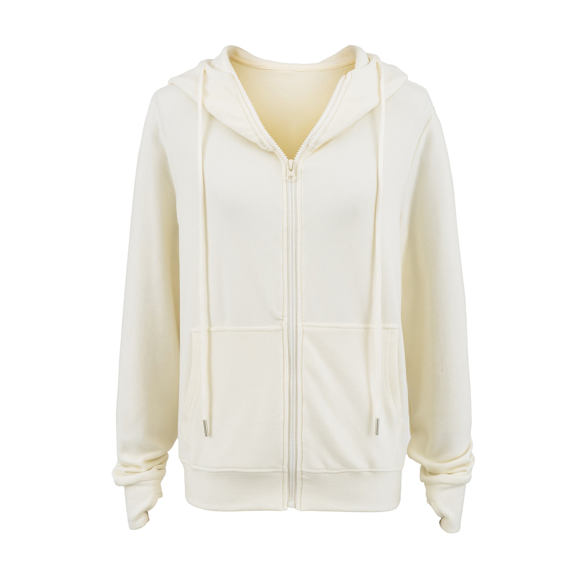 MINIMALIST FLEECE ZIP UP HOODIE - CREAM
