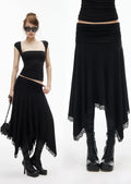 【IAMXIAA】 MODAL LOW RISE LACE TRIM MIDI SKIRT - BLACK