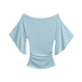 ROSE OFF SHOULDER BOAT NECK RUCHED TOP - LIGHT BLUE