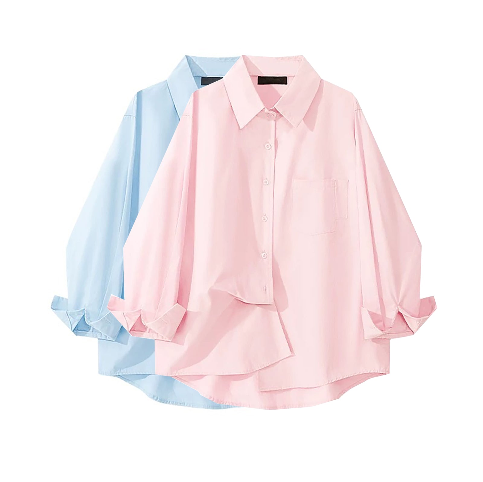PICNIC DATE LOOSE FIT LONG SLEEVE SHIRT - PINK / BLUE