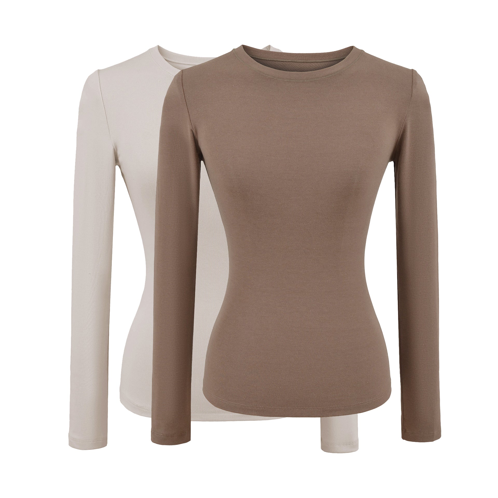 ALYSSA BASIC LONG SLEEVE TOP - STONE / MOCHA BROWN