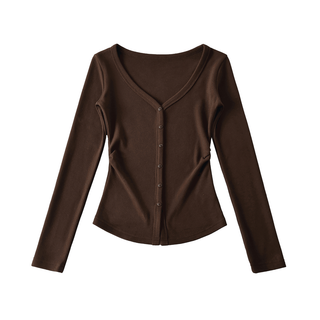 TOO SWEET BUTTON UP CARDIGAN TOP - WHITE / BLACK / DARK BROWN