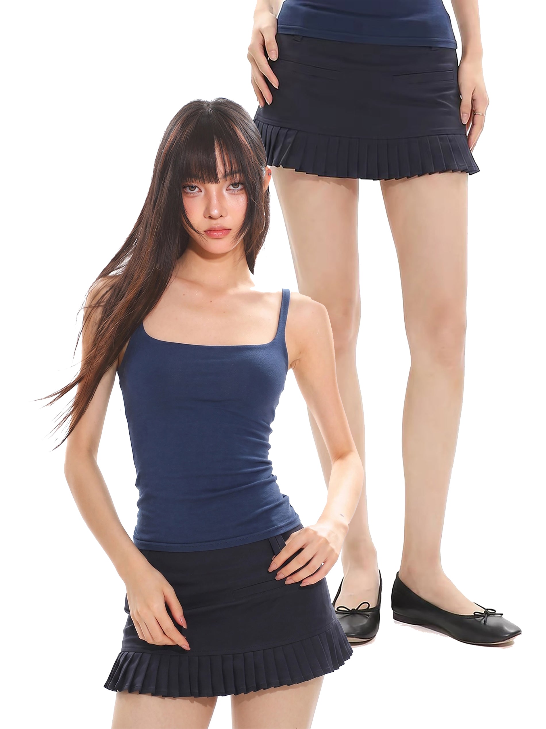 MAKE YOU MIND RUFFLE MINI SKIRT - NAVY